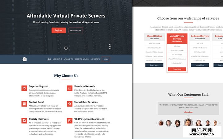 clean hosting homepage website layout