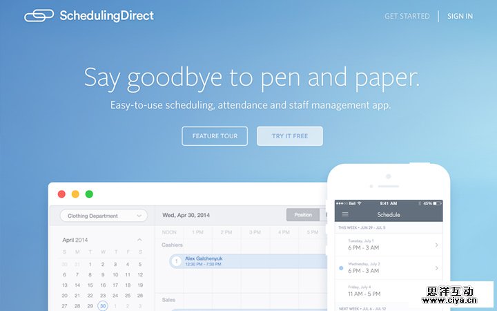 scheduling direct homepage blue layout responsive