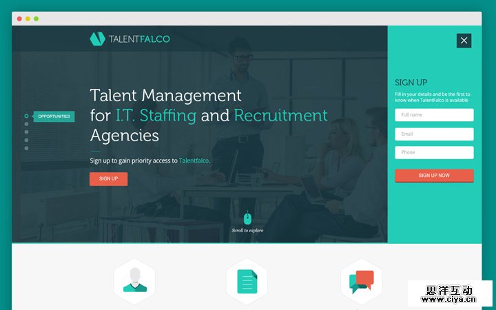 talent falco homepage landing page design
