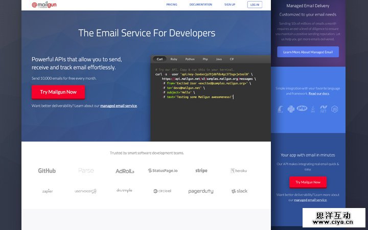 mailgun website homepage layout startup