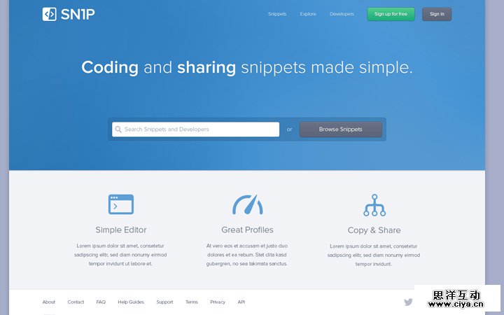 snip coding website homepage snippets search