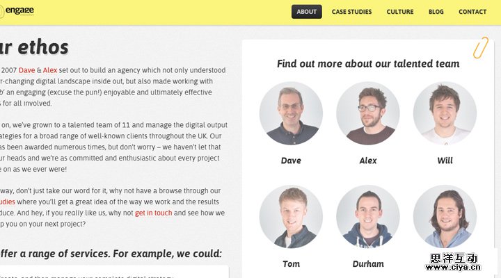 engage interactive team members employees website layout