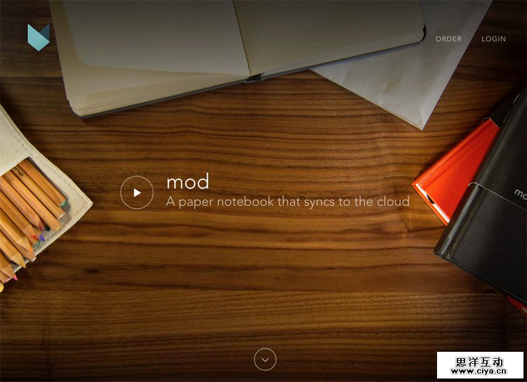 The Mod Notebooks homepage as a web design example of a beautiful homepage