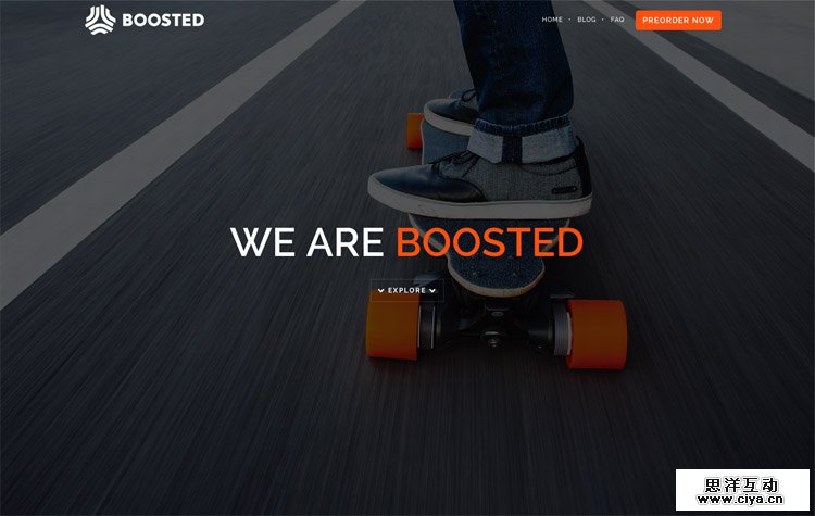 The Boosted Boards homepage as a web design example of a beautiful homepage