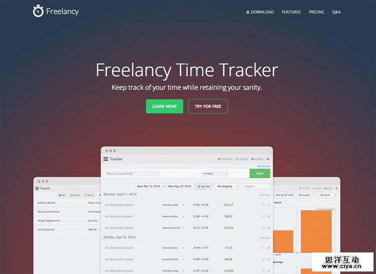 The Freelancy homepage as a web design example of a beautiful landing page
