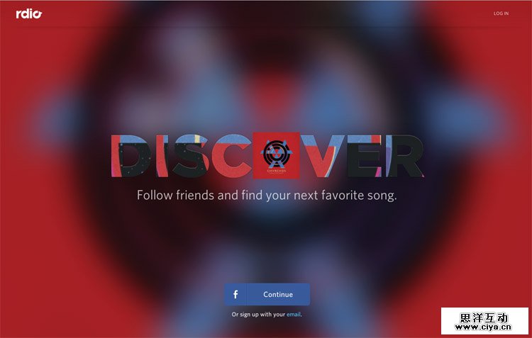 The Rdio homepage as a web design example of a beautiful homepage