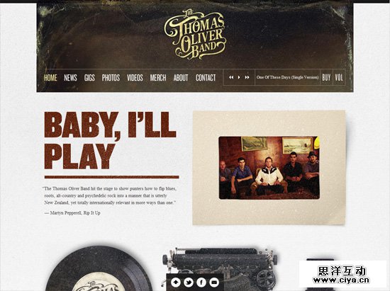 Textured website design example: The Thomas Oliver Band